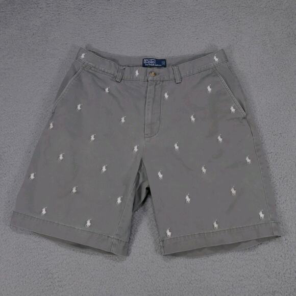 Vintage POLO RALPH LAUREN Prospect Shorts Men 32 Chino Gray Pony All Over Print - Picture 1 of 13